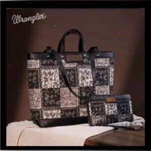 Wrangler Paisley Elegant Black and Gray Tote With Matching Wallet Set